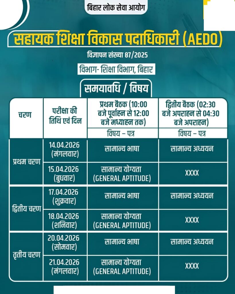 BPSC AEDO EXAM DATE 2026